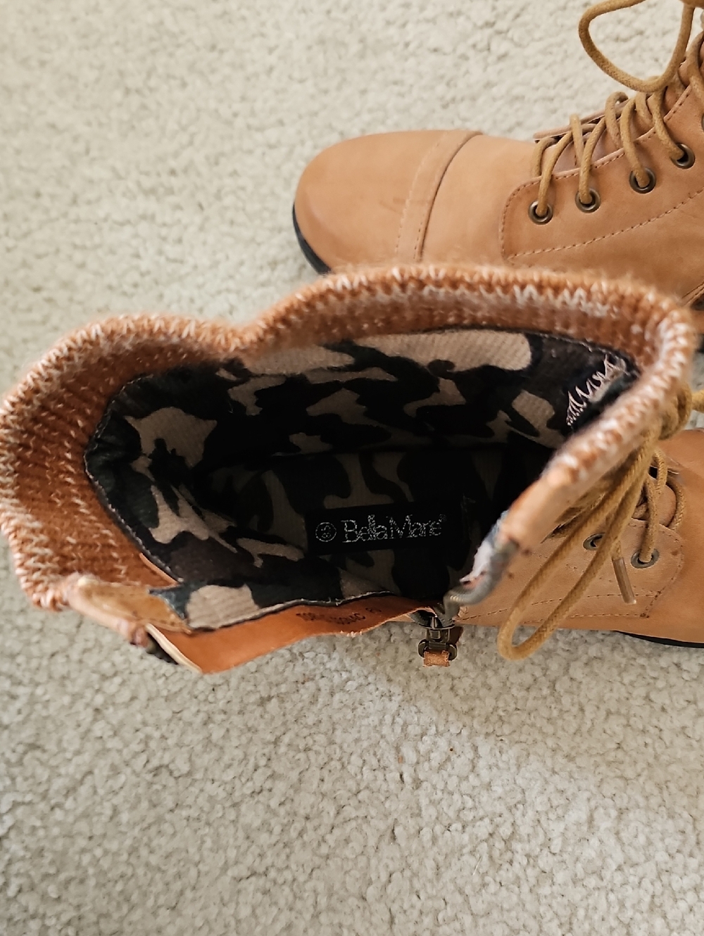 Bella Marie Tan Knit Cuff Ankle Boots Lace Up Side Zipper Size 8.5 - Picture 8 of 11